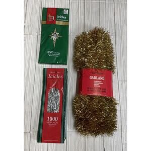 Christmas Lot Garland And Ice Cycles Gold And Silver Vintage NOS